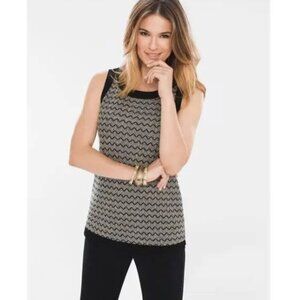 Chico's Travelers Tank Top Chain Mesh Sz 1 (M/8) Black Silver Gold 105M